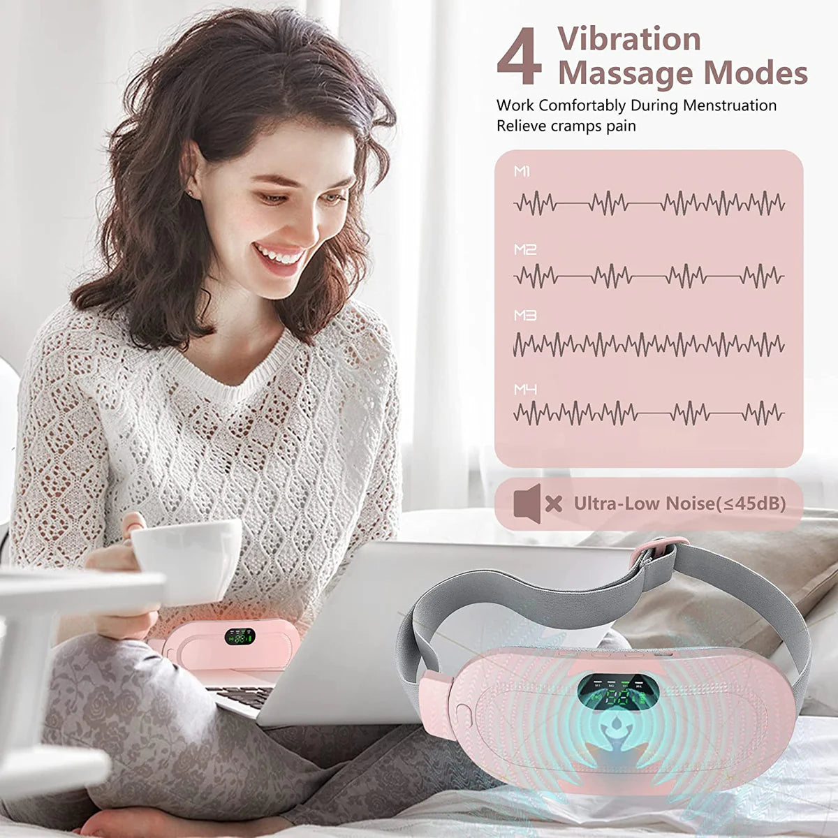 PORTABLE DIGITAL DISPLAY CORDLESS MENSTRUAL HEATING PAD FAST HEATING MASSAGE PERIOD WAIST WRAP BELT WOMEN MENSTRUAL PAIN RELIEF