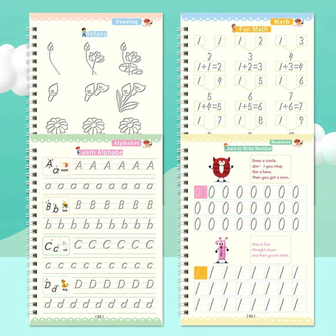 Set Of 4 Reusable Handwriting Kids Magic Book